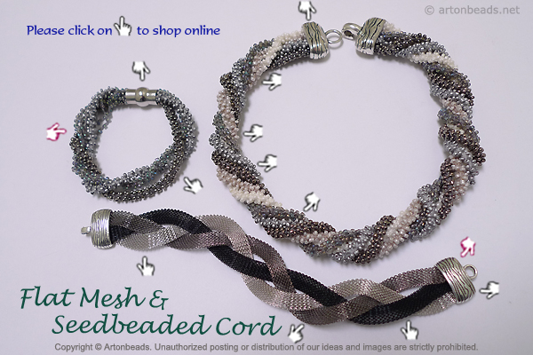 Flat Mesh and Seedbeaded Cord