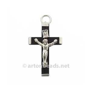 Metal/Wood Cross - White Gold Plated