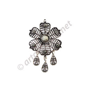 Filigree Metal Pendant - Antique Silver Plated - 60x37.9mm - 1pc