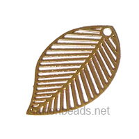 Filigree Stamping Charms-Leaf-18K Gold Plated-31x18mm-6 pcs