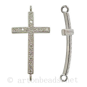 Micro-paved Cubic Zirconia Connector - Cross - 32x16mm-1pc