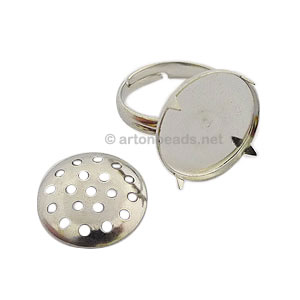 Ring Base White Gold Plated - Adjustable - 15mm - 2pcs