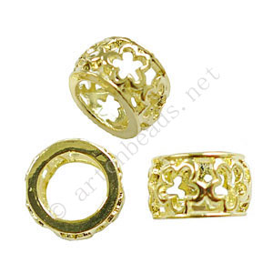 Large Hole Metal Bead - 18k Gold Plated - ID 7.6mm - 6pcs