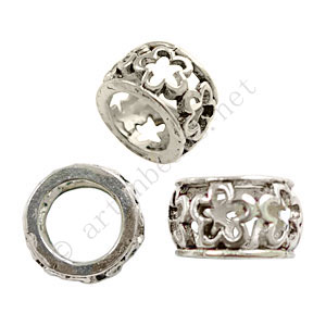 Large Hole Metal Bead - Antique Silver Plated - ID 7.6mm - 6pcs