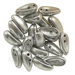 Chilli 2-hole Glass Beads - Silver Metallic - 4/11mm - 20pcs