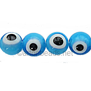 Evil Eye Glass Beads - Aquamarine Blue - 8mm - 24pcs