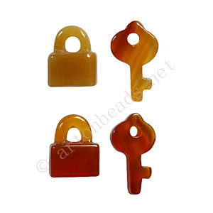 Carnelian - Lock & Key - 15x12 - 22x12mm - 4pcs