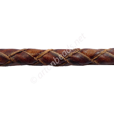 Braided Genuine Leather Cord - Antique Brown - 6mm x 1M