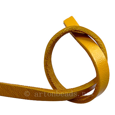 Flat Genuine Leather Cord - Golden Yellow - 2x5mm - 2M