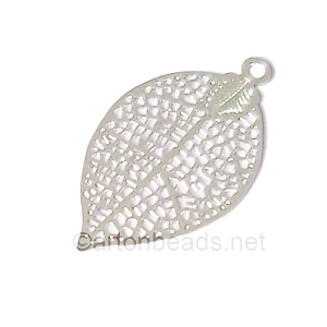 Filigree Stamping Charms-Leaf-925 Silver Plated-28x15mm-6 pcs