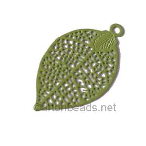 Filigree Stamping Charms-Leaf-Olivine-28x15mm-6 pcs