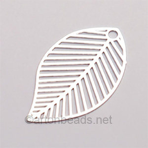 Filigree Stamping Charms-Leaf-925 Silver Plated-31x18mm-6pcs