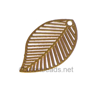 Filigree Stamping Charms-Leaf-18K Gold Plated-21x13mm-8 pcs
