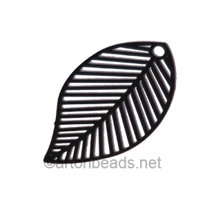 Filigree Stamping Charms-Leaf-Pure Black-21x13mm-8 pcs