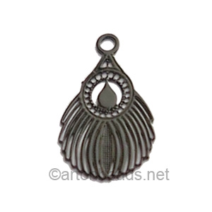 Filigree Stamping Charms-Feathers-Pure Black-16x10mm-15 pcs