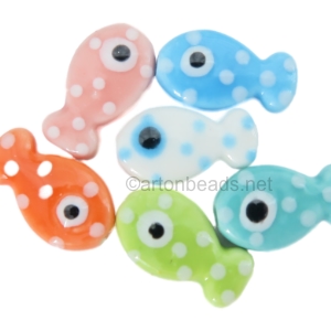 Ceramic Beads - Fish - 11X19mm - 7pcs - Multi Color