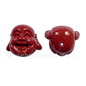 Resin Happy Buddha Head - Red - 18x21mm - 6 pcs