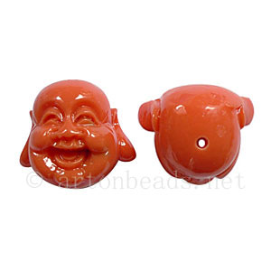 Resin Happy Buddha Head - Coral - 18x21mm - 6 pcs