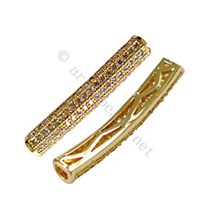 Micro-paved Cubic Zirconia Tube - Gold Plated - 29x5mm - 1pc