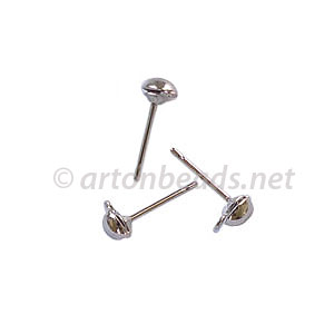 Earring Post - White Gold plated - 4mm - 50pcs