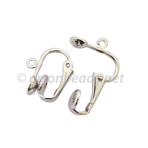 *Clip On Earring - White Gold Plated - 15.5x13mm - 6pcs