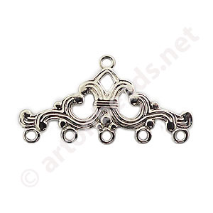 Multi-Strand End Bar-White Gold Plated-5 Holes-31.8x16.6mm