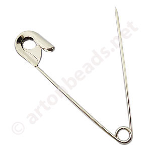 *Safety Pin - White Gold Plated - 50mm - 30pcs