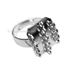 Ring Base White Gold Plated - Adjustable - 17x14mm - 3pcs