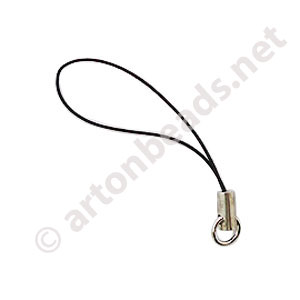 Cell Phone Strap (Black) - White Gold Plated - 55mm - 100pcs