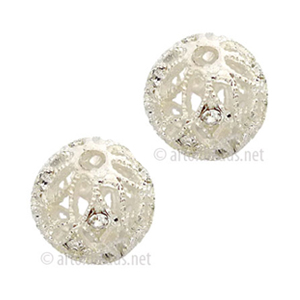Filigree Metal Bead With Crystal - 925 Silver Plated - 12mm-2pcs