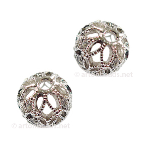 Filigree Metal Bead With Crystal - White Gold Plated - 10mm-2pcs