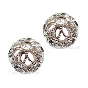 Filigree Metal Bead With Crystal - White Gold Plated - 12mm-2pcs