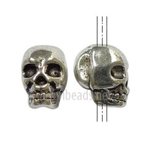 Metal Skull Bead - Antique Silver Plated - 8x12mm - 6pcs