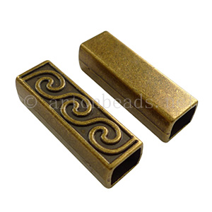 Large Hole Metal Bead - Antique Brass Plated - ID 8.8x10mm-2pcs