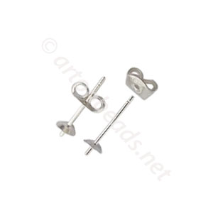 925 Silver Filled Earring Post - Cup Stud - 4mm - 6pcs
