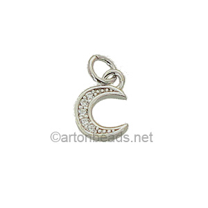 Sterling Silver Charm - Moon+C.Z - 6x9mm - 1pc