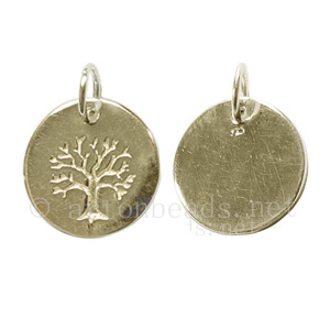 Sterling Silver Charm -Tree Coin - 12mm - 1pc