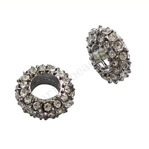 Large Hole Metal Bead With Crystal - ID 5mm - 2pcs