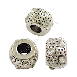 Large Hole Metal Bead With Crystal - ID 4.9mm - 4pcs