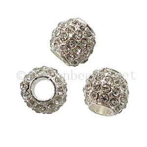 Large Hole Metal Bead with Crystals - Crystal - ID 5.3mm - 2pcs