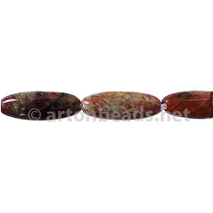 Red And Green Garnet - Puff Oval - 28x10mm