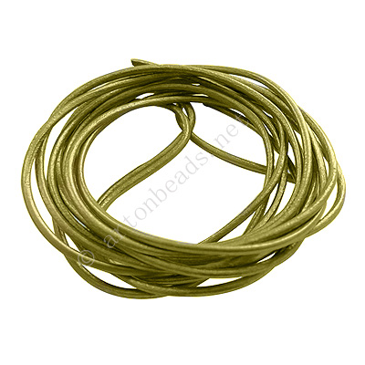 Genuine Leather Cord - Olive Pearlized - 2mm x 2M