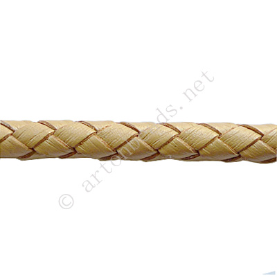 Braided Genuine Leather Cord - Nature - 5mm x 1M