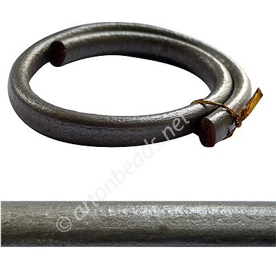 6x10mm Oval Genuine Leather Cord - Dark Silver - 39cm