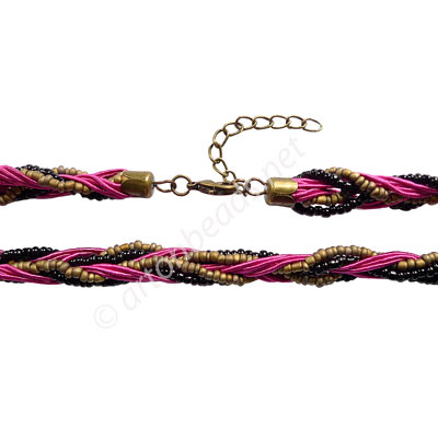 Braided Cord With Seed Beads & Clasp - Fuchisa - 10mm-18"-2pcs