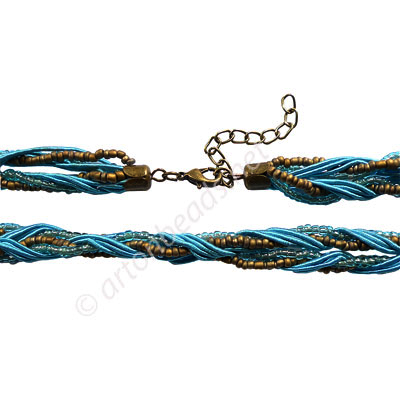 Braided Cord With Seed Beads & Clasp - Turquoise- 10mm-18"-2pcs
