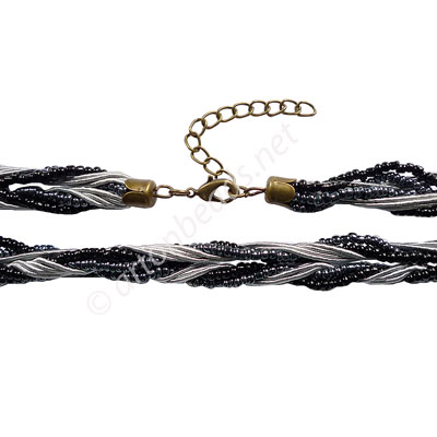 Braided Cord With Seed Beads & Clasp - Gray - 10mm - 18" - 2pcs